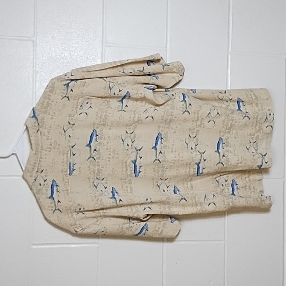 Columbia Textured 100% Silk Casual Side Vent Button Down Shirt Deep Sea Fish - Picture 2 of 10